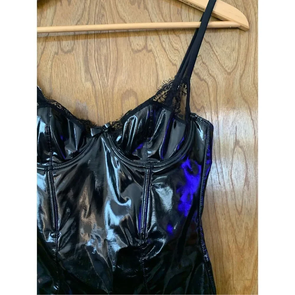 Fleur du Mal PVC Frankie Lace Bodysuit in Black Size S - Picture 6 of 12